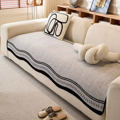 Golvende Antislip Bankhoes - Moderne Bescherming voor Meubels met Decoratieve Golfrand
