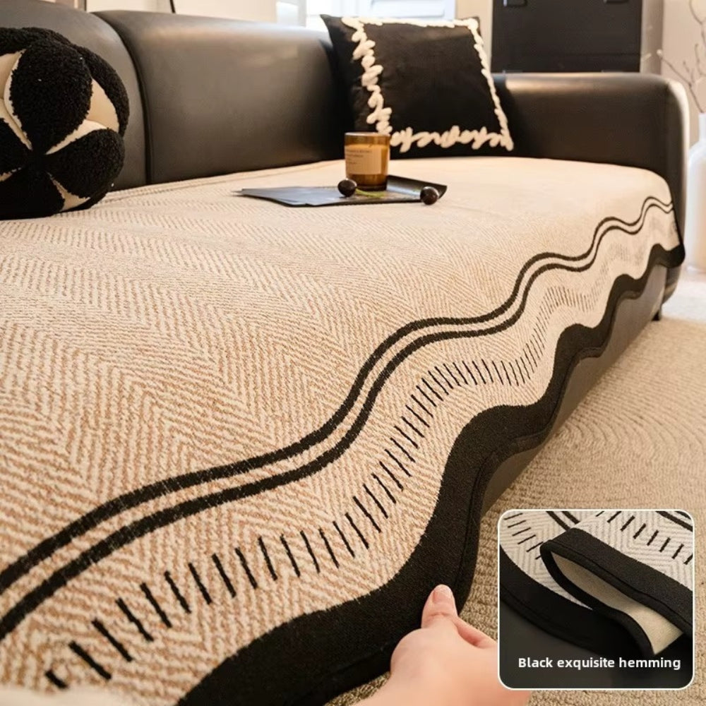 Golvende Antislip Bankhoes - Moderne Bescherming voor Meubels met Decoratieve Golfrand