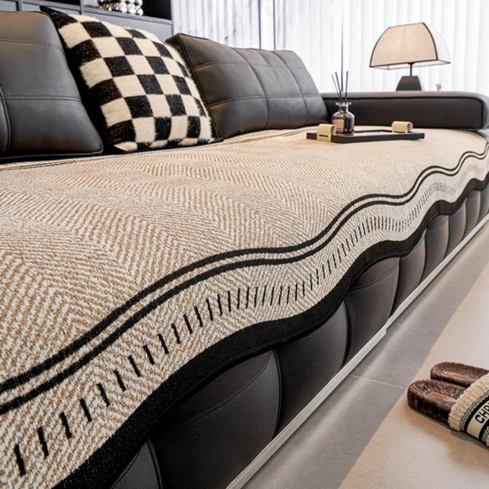 Golvende Antislip Bankhoes - Moderne Bescherming voor Meubels met Decoratieve Golfrand