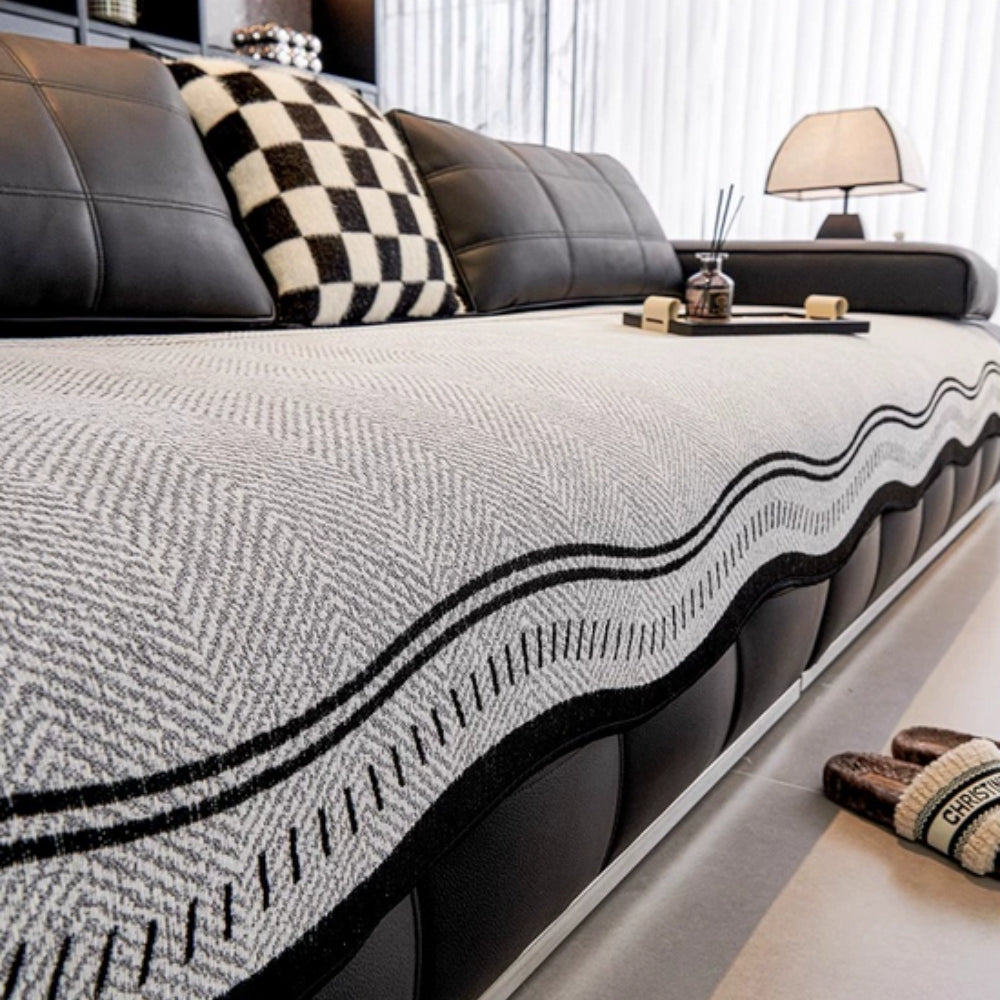 Golvende Antislip Bankhoes - Moderne Bescherming voor Meubels met Decoratieve Golfrand