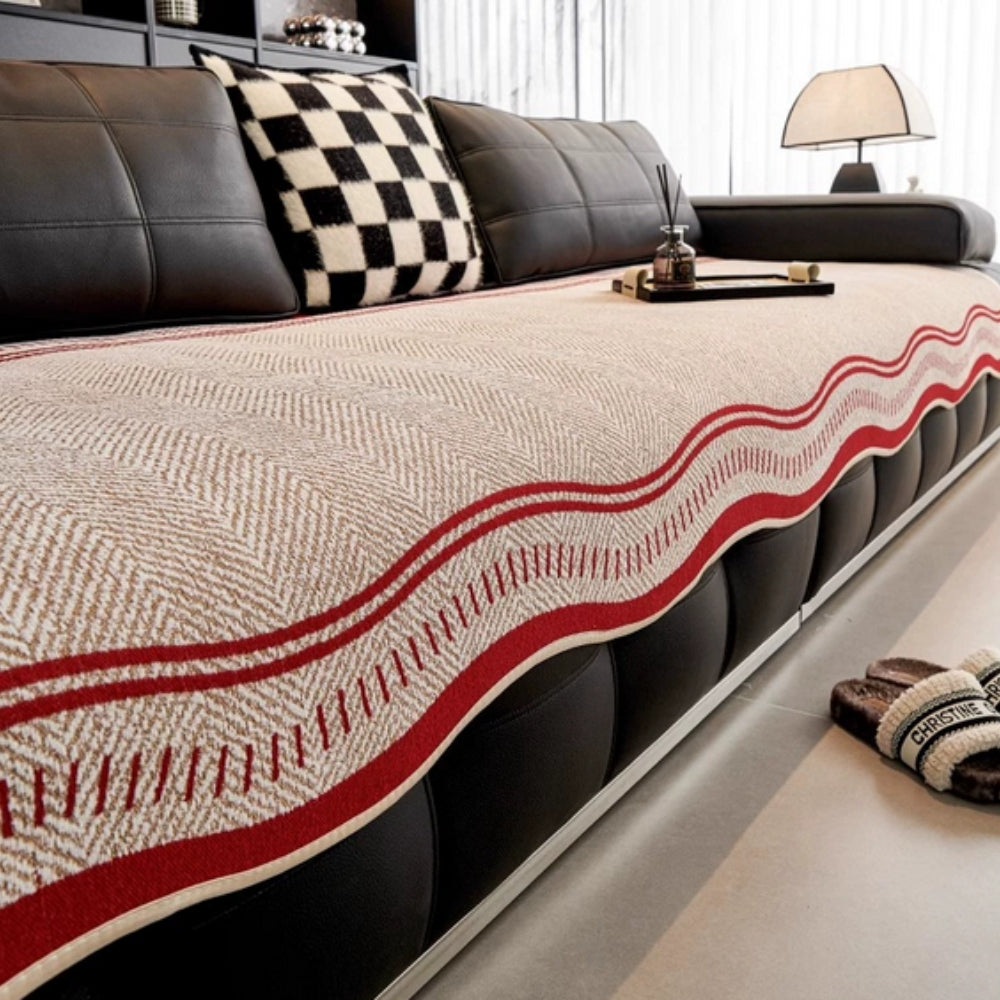 Golvende Antislip Bankhoes - Moderne Bescherming voor Meubels met Decoratieve Golfrand