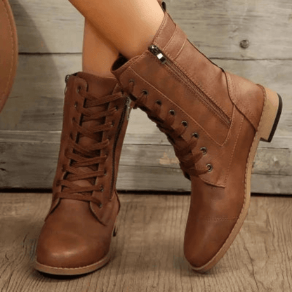 Dames Laarzen Chunky Lage Hak Comfortabel Leer - StudioMarella