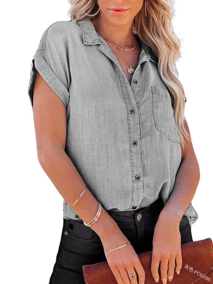 Blouse met Zakken Korte Mouwen voor Vrouw - StudioMarella
