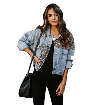 Luipaard Jas Denim Stijlvol Trendy