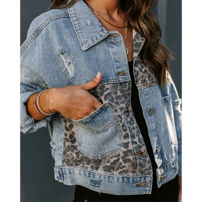 Luipaard Jas Denim Stijlvol Trendy
