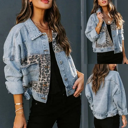 Luipaard Jas Denim Stijlvol Trendy