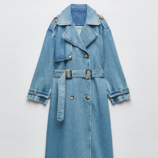 Blauwe Dames Trenchcoat Jeans Stijl