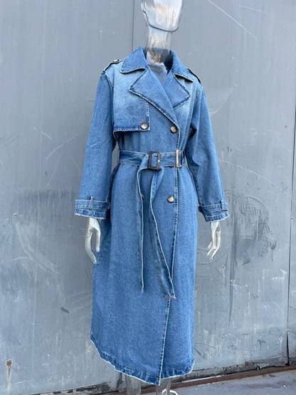 Blauwe Dames Trenchcoat Jeans Stijl