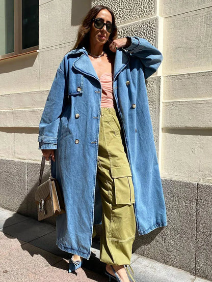 Blauwe Dames Trenchcoat Jeans Stijl - StudioMarella