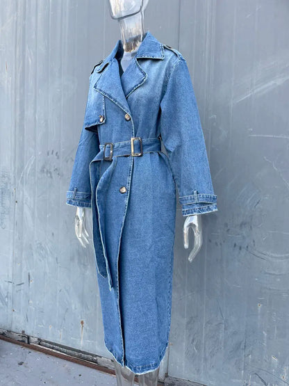 Blauwe Dames Trenchcoat Jeans Stijl