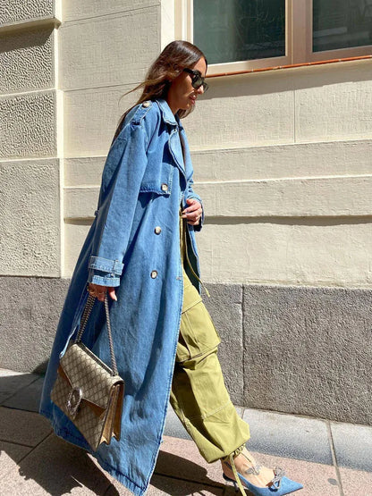 Blauwe Dames Trenchcoat Jeans Stijl