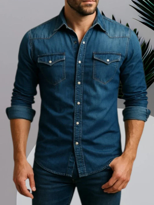 Heren Denim Overhemd Klassiek Blauw Gemakkelijk - StudioMarella