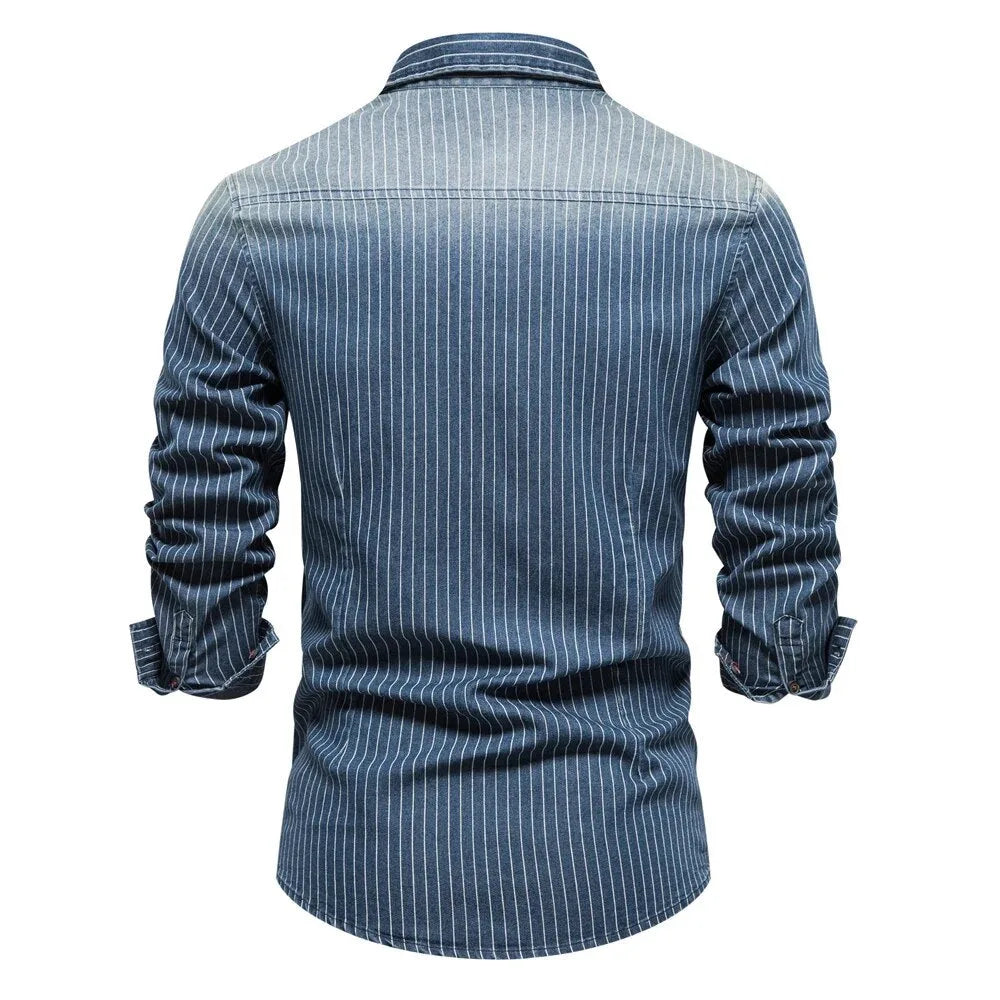 Denim overhemd met gestreept patroon en borstzakken