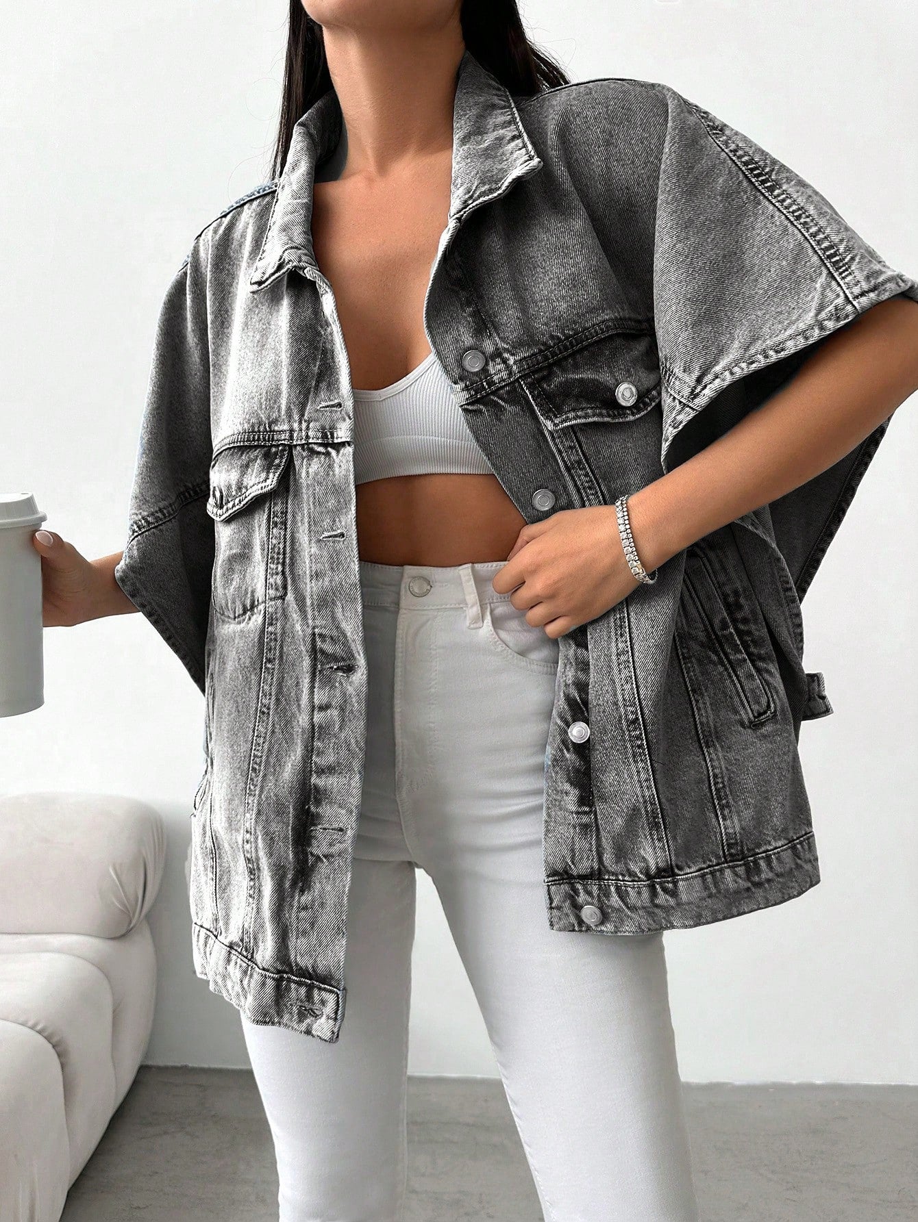 Denimjas Korte Mouwen Casual Losse Fit - StudioMarella
