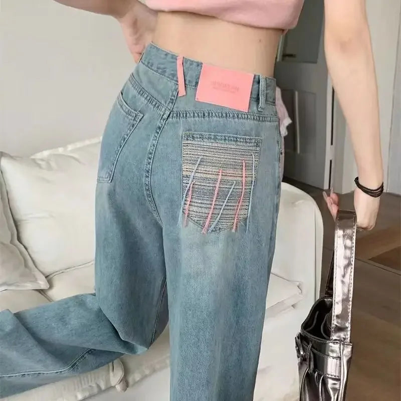 Straight-Leg Jeans Wijde Pijpen Trendy Damenbroek