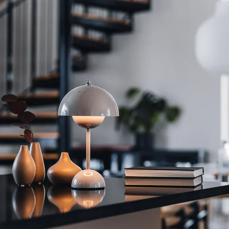 LED Tafellamp Paddenstoel Oplaadbaar Dimbaar Design Metaal 29cm