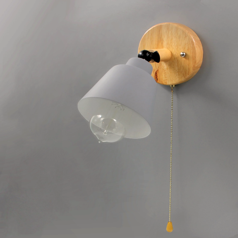 Wandlamp Hout Metaal Trekschakelaar Draaibaar E27 Mid-Century Slaapkamer Woonkamer