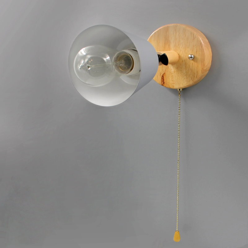 Wandlamp Hout Metaal Trekschakelaar Draaibaar E27 Mid-Century Slaapkamer Woonkamer