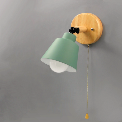 Wandlamp Hout Metaal Trekschakelaar Draaibaar E27 Mid-Century Slaapkamer Woonkamer