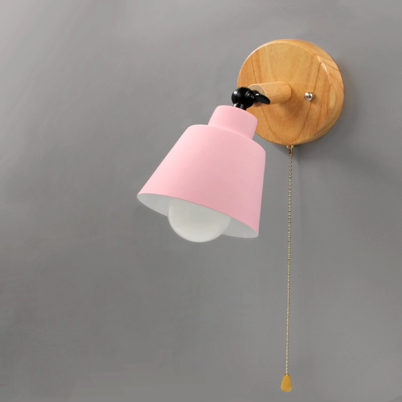 Wandlamp Hout Metaal Trekschakelaar Draaibaar E27 Mid-Century Slaapkamer Woonkamer