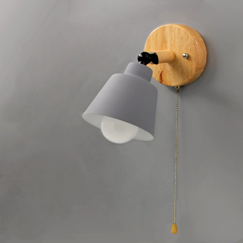 Wandlamp Hout Metaal Trekschakelaar Draaibaar E27 Mid-Century Slaapkamer Woonkamer