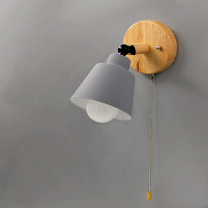Wandlamp Hout Metaal Trekschakelaar Draaibaar E27 Mid-Century Slaapkamer Woonkamer