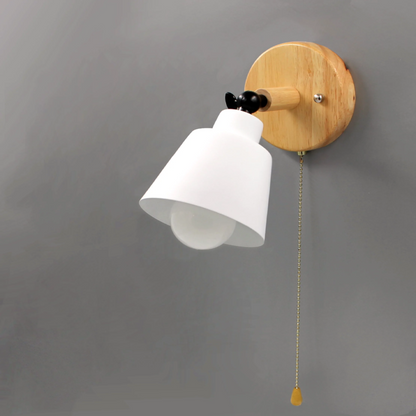Wandlamp Hout Metaal Trekschakelaar Draaibaar E27 Mid-Century Slaapkamer Woonkamer