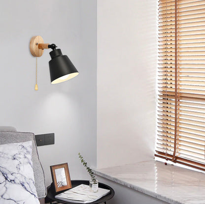Wandlamp Hout Metaal Trekschakelaar Draaibaar E27 Mid-Century Slaapkamer Woonkamer