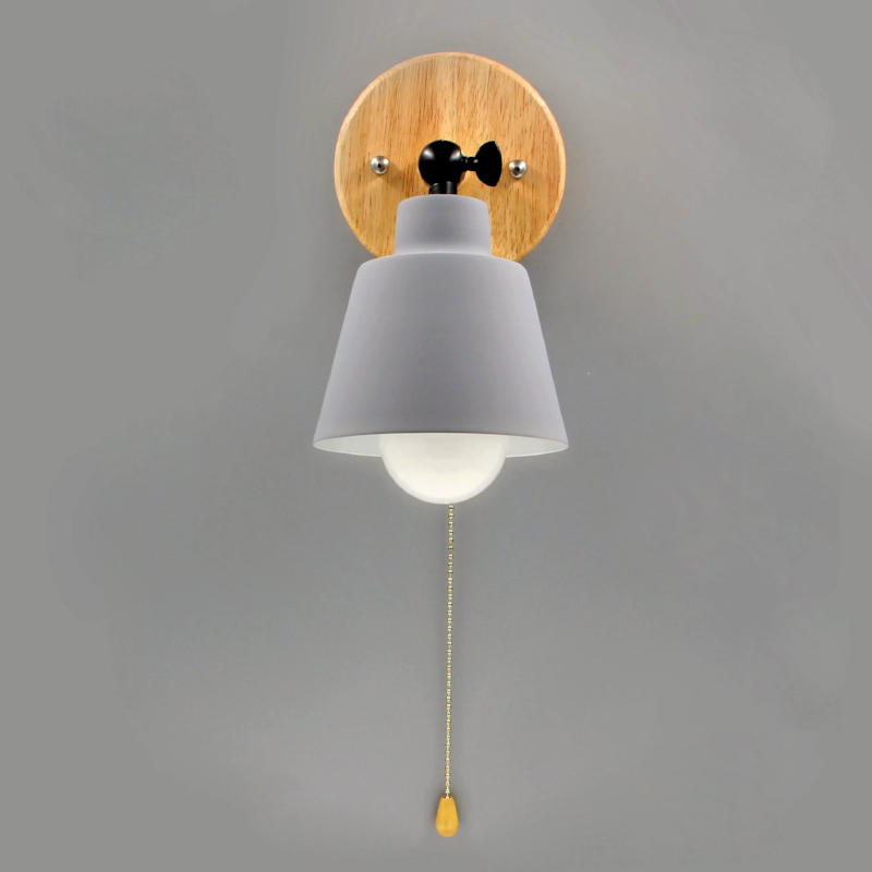 Wandlamp Hout Metaal Trekschakelaar Draaibaar E27 Mid-Century Slaapkamer Woonkamer