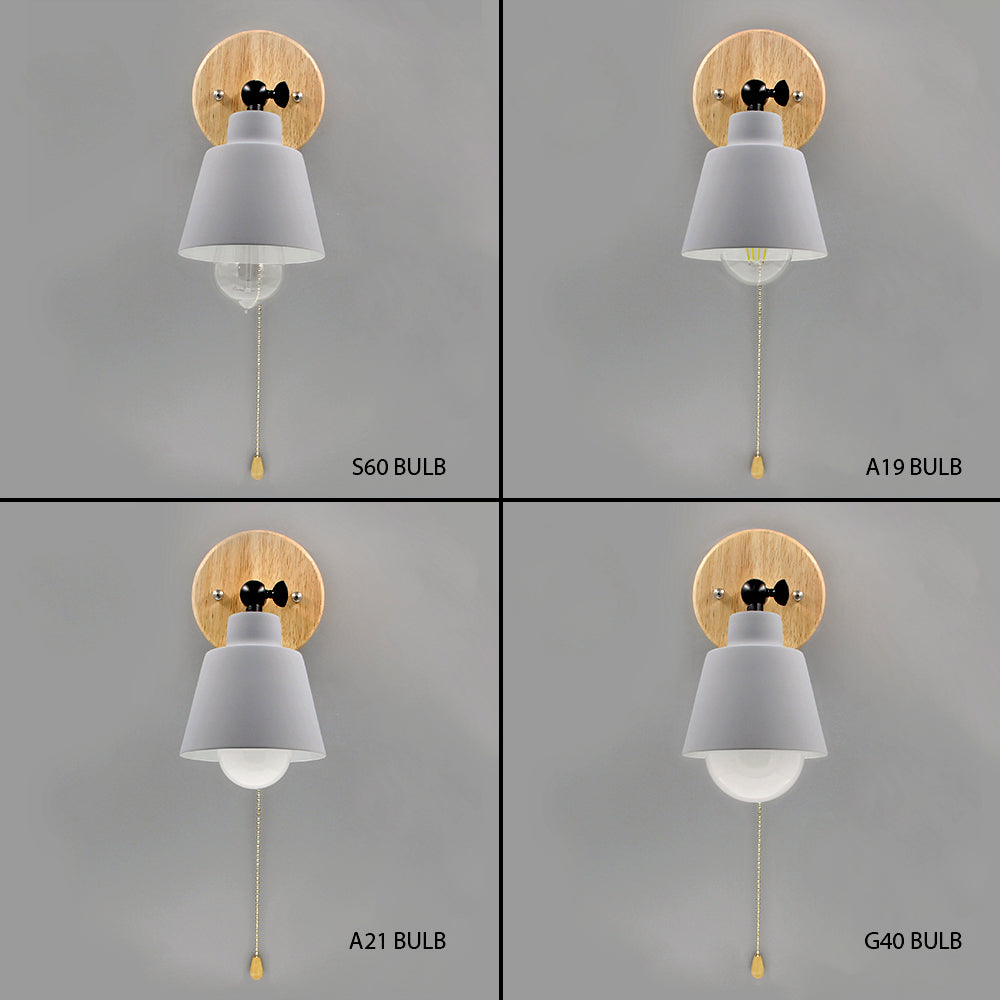 Wandlamp Hout Metaal Trekschakelaar Draaibaar E27 Mid-Century Slaapkamer Woonkamer