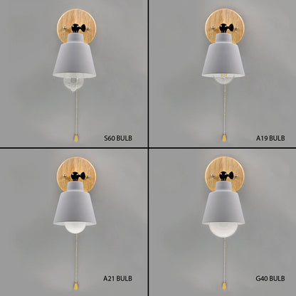 Wandlamp Hout Metaal Trekschakelaar Draaibaar E27 Mid-Century Slaapkamer Woonkamer