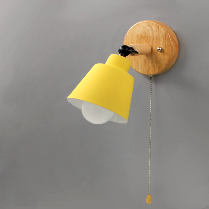 Wandlamp Hout Metaal Trekschakelaar Draaibaar E27 Mid-Century Slaapkamer Woonkamer