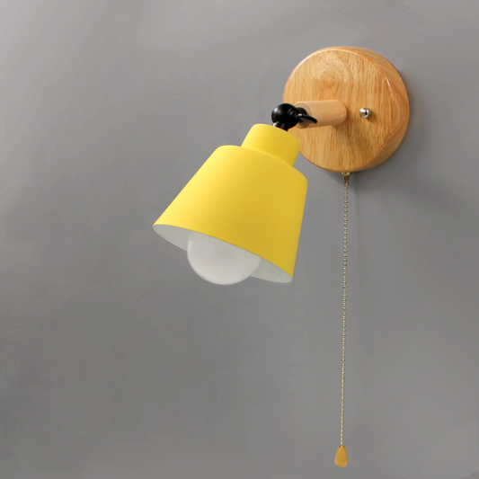 Wandlamp Hout Metaal Trekschakelaar Draaibaar E27 Mid-Century Slaapkamer Woonkamer