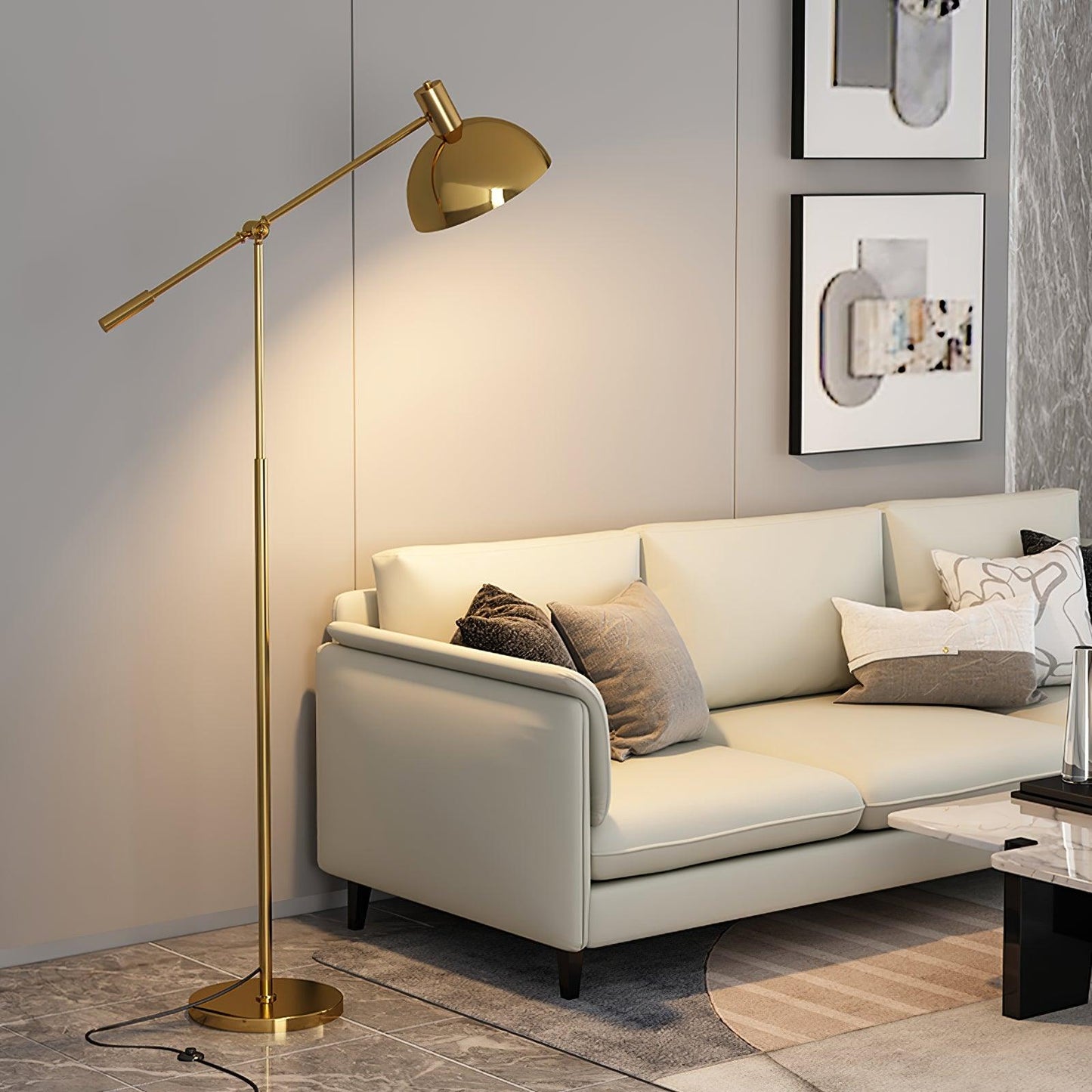 Moderne Staande Lamp met Gouden Arm 88cm | Metalen Design Vloerlamp met Verstelbare Kop | Industriële Staande Leeslamp Woonkamer Slaapkamer