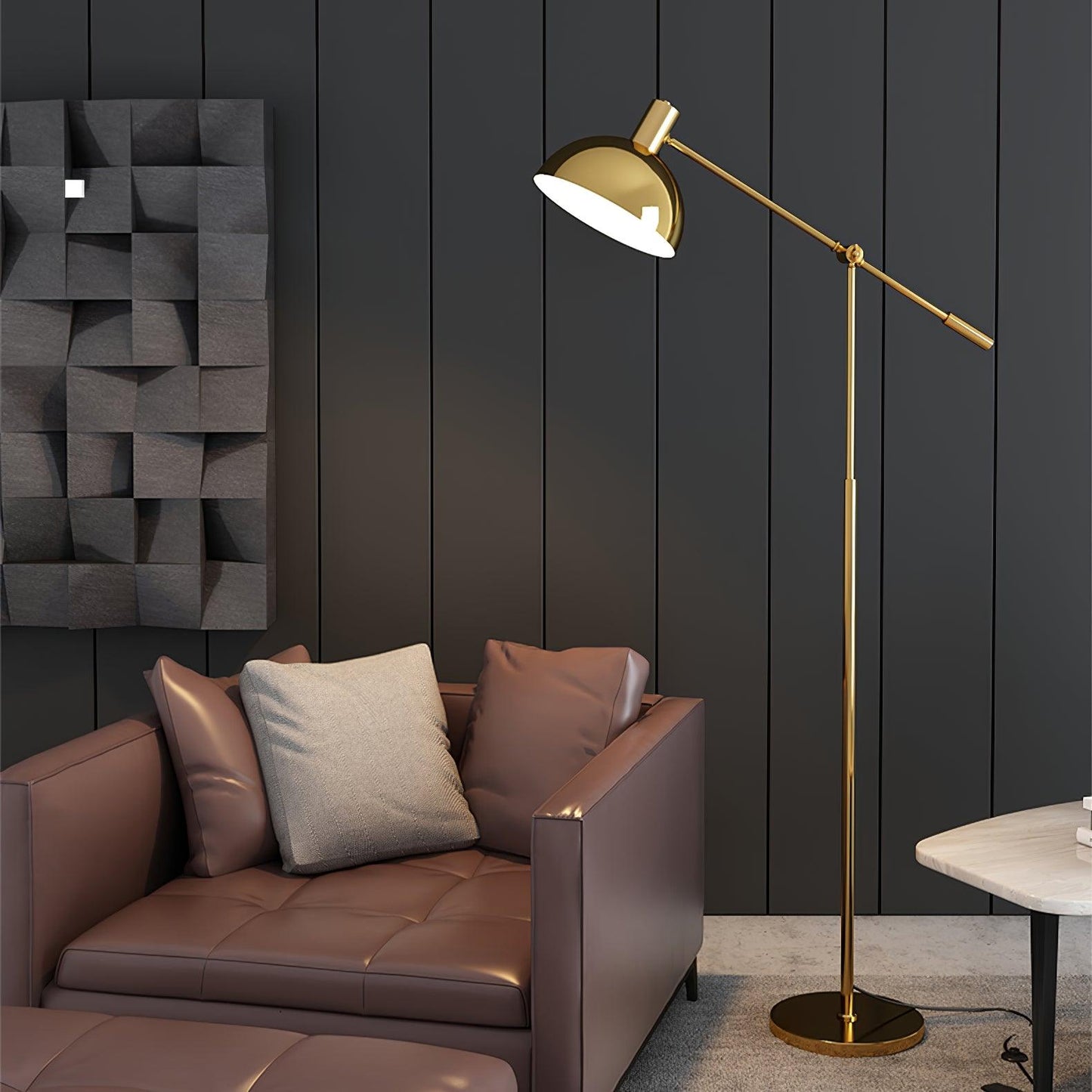 Moderne Staande Lamp met Gouden Arm 88cm | Metalen Design Vloerlamp met Verstelbare Kop | Industriële Staande Leeslamp Woonkamer Slaapkamer