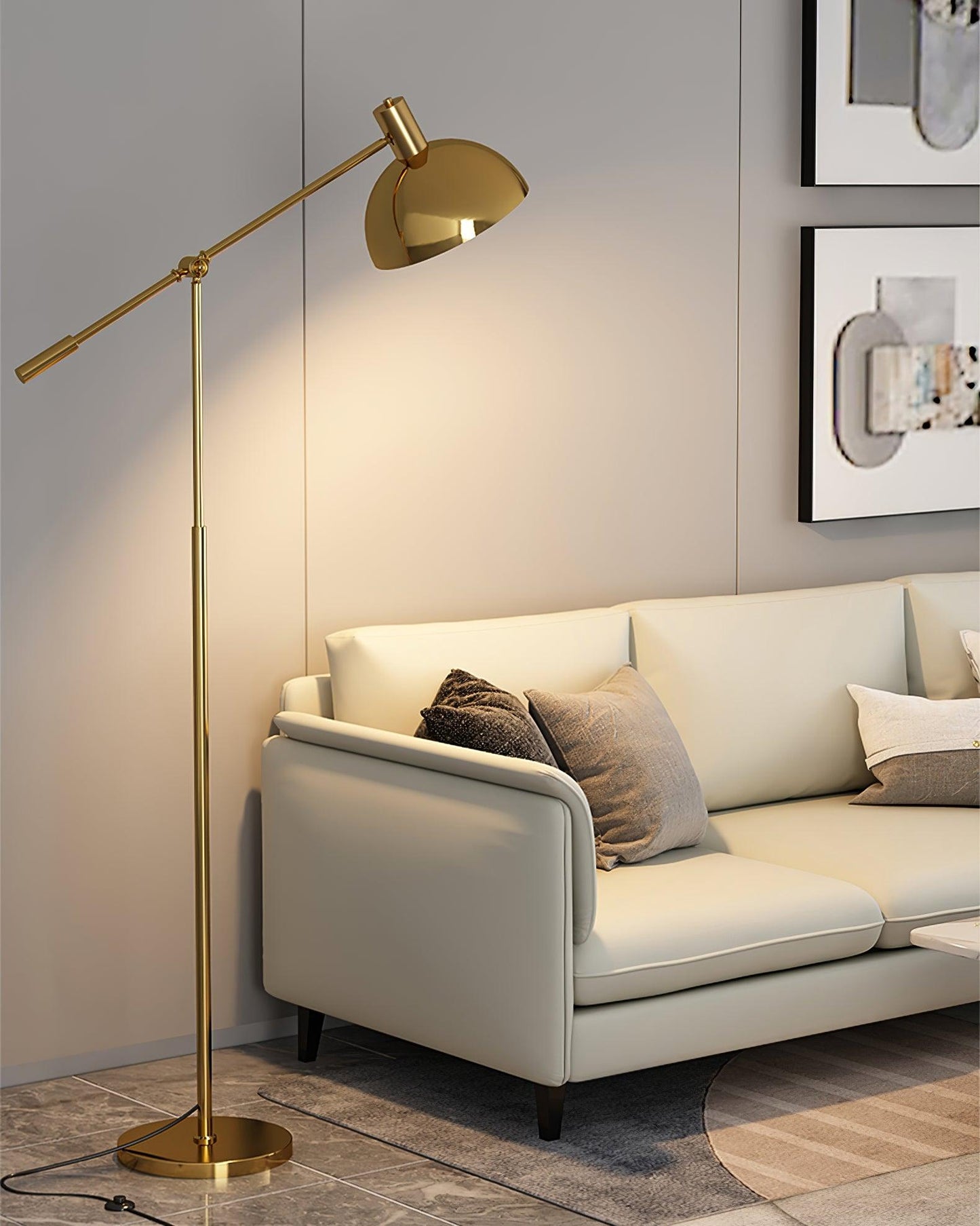 Moderne Staande Lamp met Gouden Arm 88cm | Metalen Design Vloerlamp met Verstelbare Kop | Industriële Staande Leeslamp Woonkamer Slaapkamer