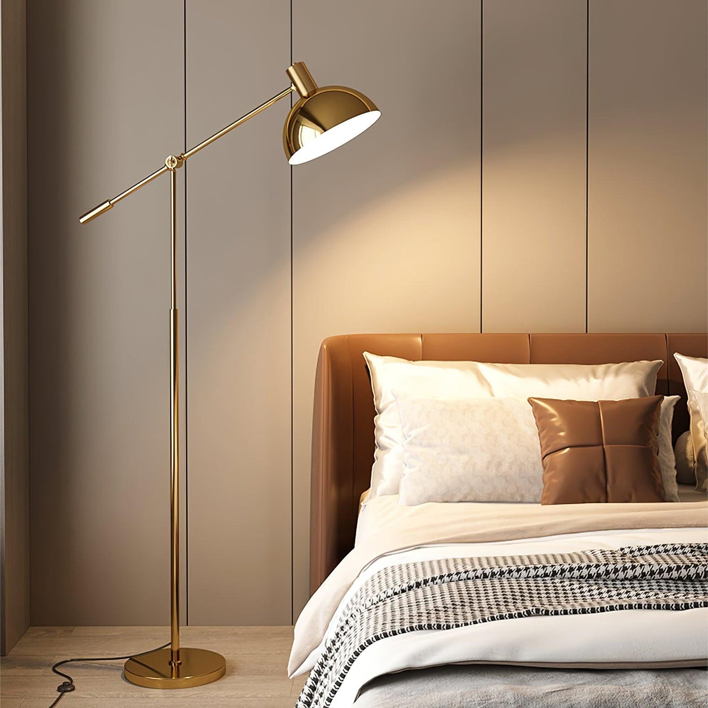 Moderne Staande Lamp met Gouden Arm 88cm | Metalen Design Vloerlamp met Verstelbare Kop | Industriële Staande Leeslamp Woonkamer Slaapkamer