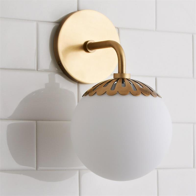 Art Deco Wandlamp met Bloemkap en Glazen Bol – Design Wandverlichting in Messing, Zwart of Nikkel voor Woonkamer en Badkamer