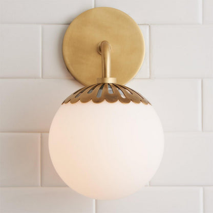 Art Deco Wandlamp met Bloemkap en Glazen Bol – Design Wandverlichting in Messing, Zwart of Nikkel voor Woonkamer en Badkamer