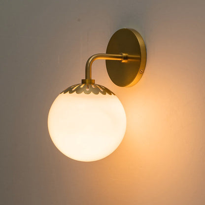 Art Deco Wandlamp met Bloemkap en Glazen Bol – Design Wandverlichting in Messing, Zwart of Nikkel voor Woonkamer en Badkamer