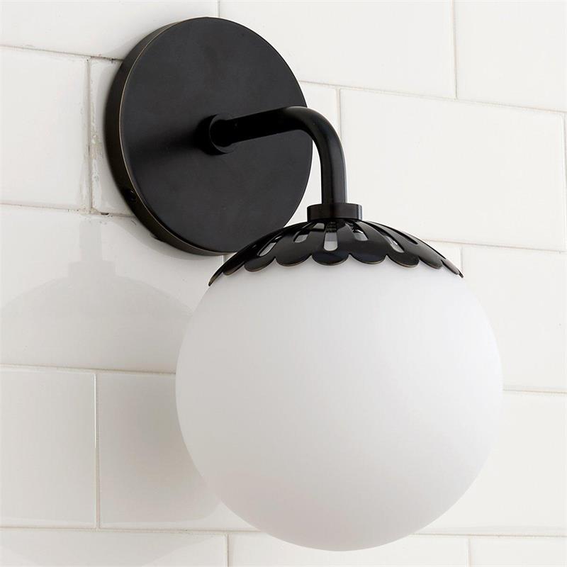 Art Deco Wandlamp met Bloemkap en Glazen Bol – Design Wandverlichting in Messing, Zwart of Nikkel voor Woonkamer en Badkamer