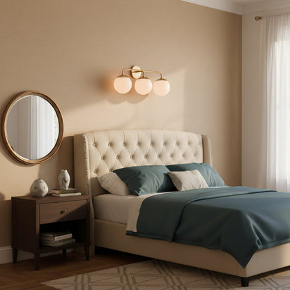 Art Deco Wandlamp met Bloemkap en Glazen Bol – Design Wandverlichting in Messing, Zwart of Nikkel voor Woonkamer en Badkamer