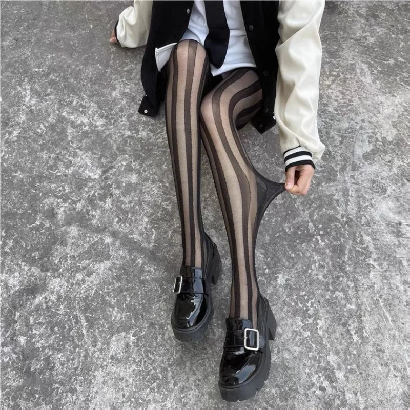 Dames Collant met Verticale Strepen Elegante Design