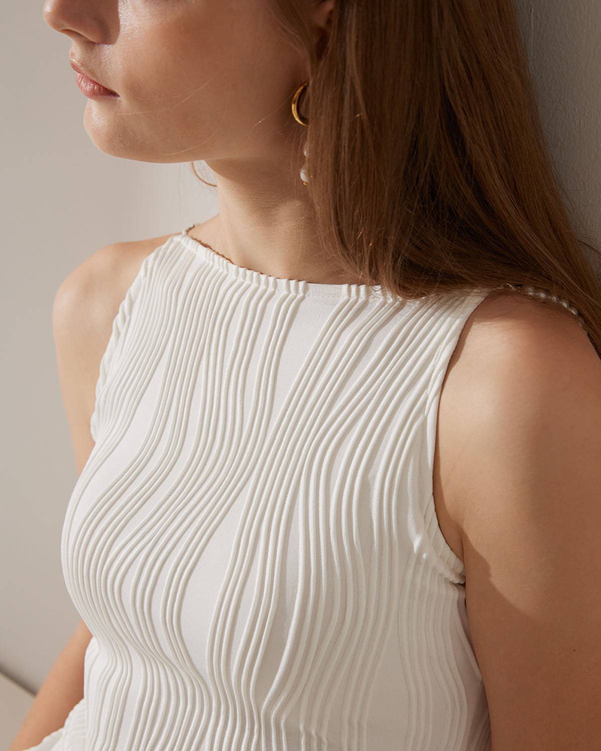 Diana | Dames Midi-Jurk - Elegante Waterrimpel met Parelbandjes 2