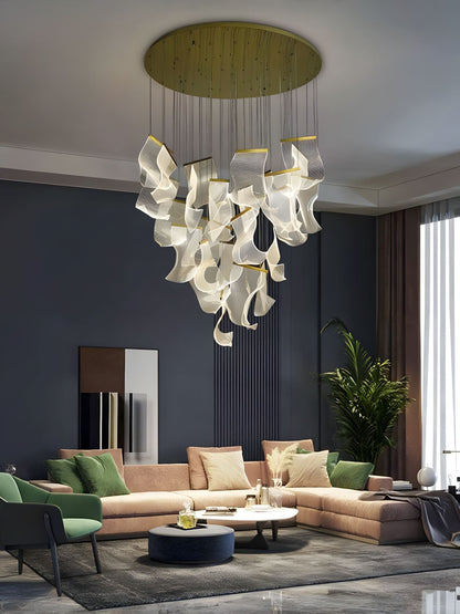 Moderne Design Kroonluchter Met Gelaagde Acryl Bladen En Verstelbare Hoogte