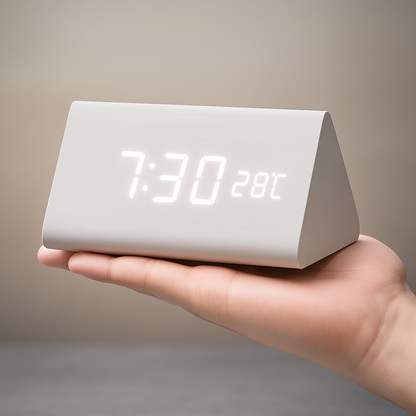 Digitale LED Klok Hout Driehoek Modern Design Wekker USB Dimbaar Display Tafelklok Slaapkamer Kantoor