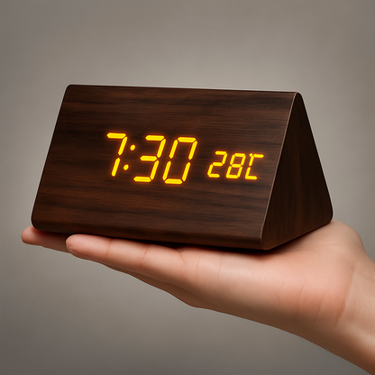 Digitale LED Klok Hout Driehoek Modern Design Wekker USB Dimbaar Display Tafelklok Slaapkamer Kantoor