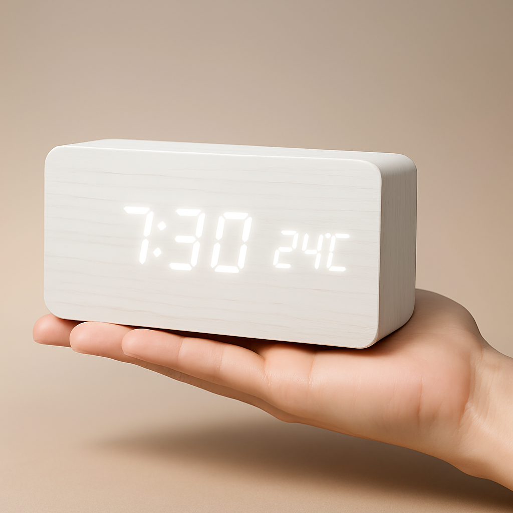 Digitale LED Klok Hout Driehoek Modern Design Wekker USB Dimbaar Display Tafelklok Slaapkamer Kantoor