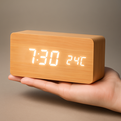 Digitale LED Klok Hout Driehoek Modern Design Wekker USB Dimbaar Display Tafelklok Slaapkamer Kantoor