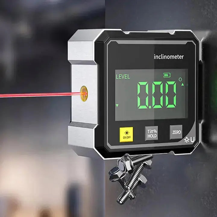 Digitale Hoekmeter Laser Magneetvoet USB Oplaadbaar Aluminium 6x6x3cm Waterpas Nivelleren Loodrecht Meten Schilderijen Schappen Hoek Meting